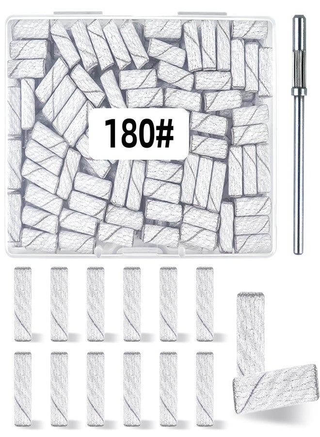 TKYZMS 100 Pcs (180 Grit White) Small Sanding Bands Nail Drill Bit,Nail Drill Bits,Extreme Fine Grit Mini Sanding Band,Nail Bits,Upgrade 3.1mm Mandrel Bits,Professional Nail Drill Bit for Acrylic Nails - Image 1